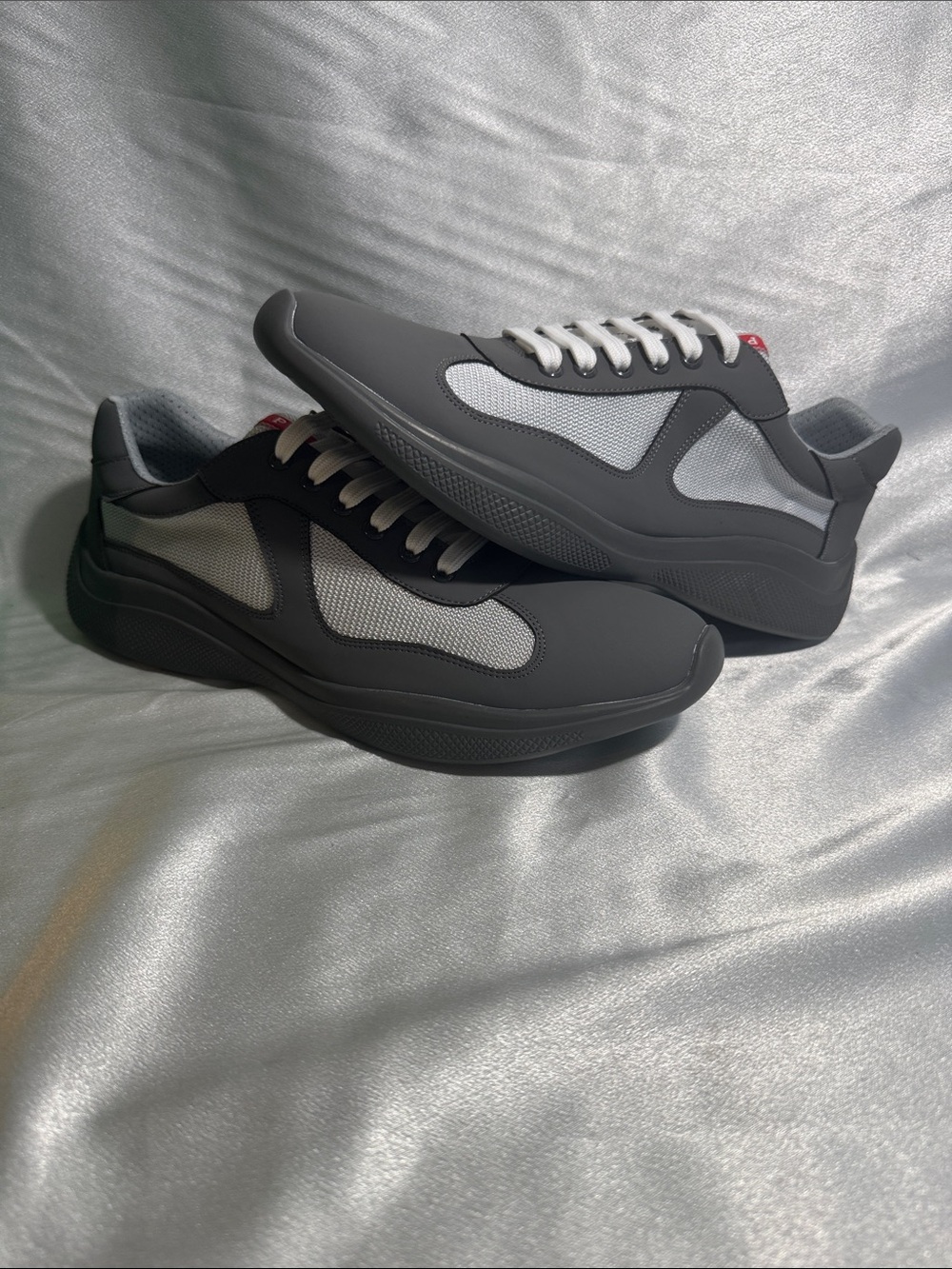 Prada Men's American Cup Gray and White Rubber Low-Top Sneakers